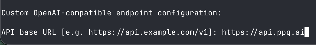Custom OpenAI-compatible endpoint configuration with PayPerQ API URL